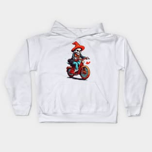 Witch skeleton riding bike Kids Hoodie